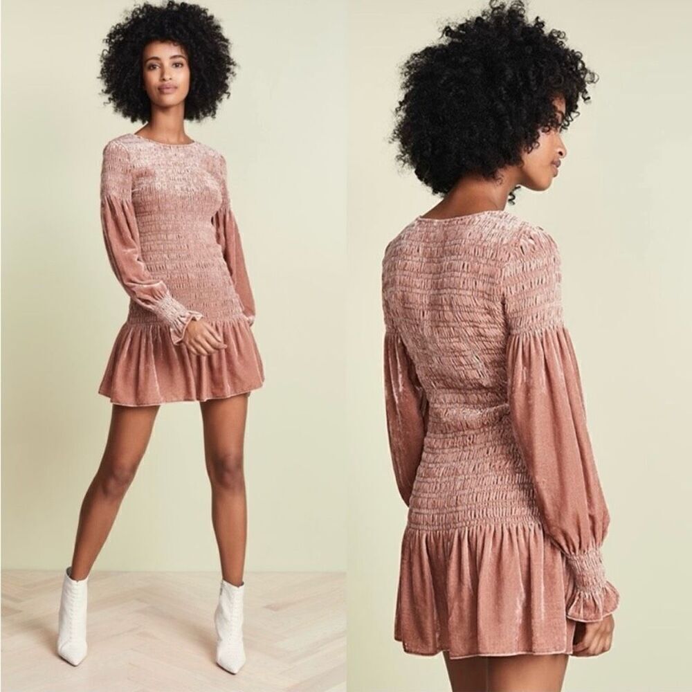 LoveShackFancy Scarlett Crushed Velvet Smocked Mini Dress in Cinnabar Size XS